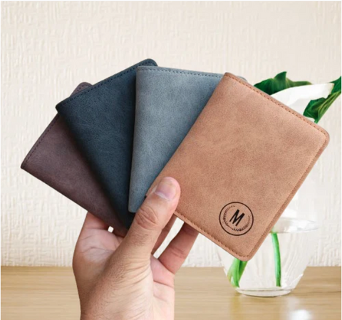 M Brand PU Leather Horizontal Short Wallet Cardholder for Men