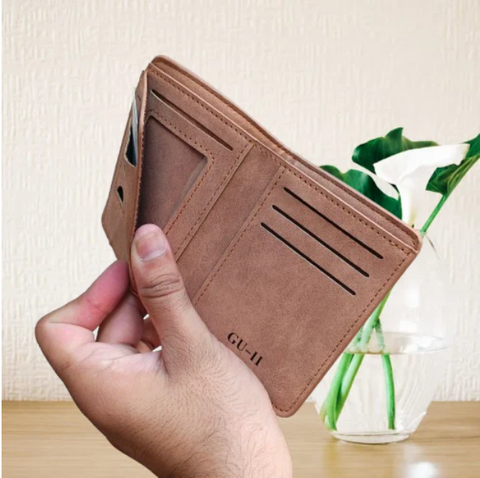 M Brand PU Leather Horizontal Short Wallet Cardholder for Men