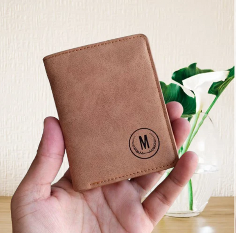 M Brand PU Leather Horizontal Short Wallet Cardholder for Men