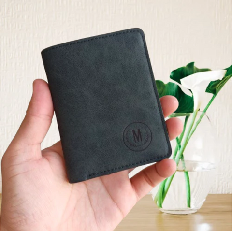 M Brand PU Leather Horizontal Short Wallet Cardholder for Men