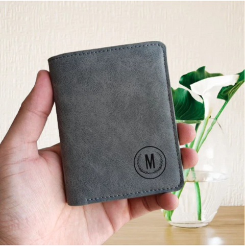 M Brand PU Leather Horizontal Short Wallet Cardholder for Men