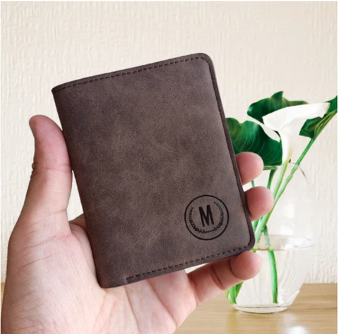 M Brand PU Leather Horizontal Short Wallet Cardholder for Men