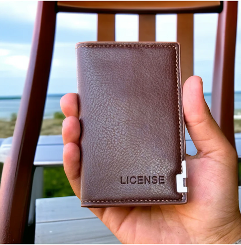 License Minimalist Slim Half Long Wallet for Men