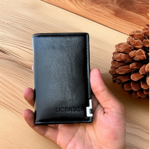 License Minimalist Slim Half Long Wallet for Men