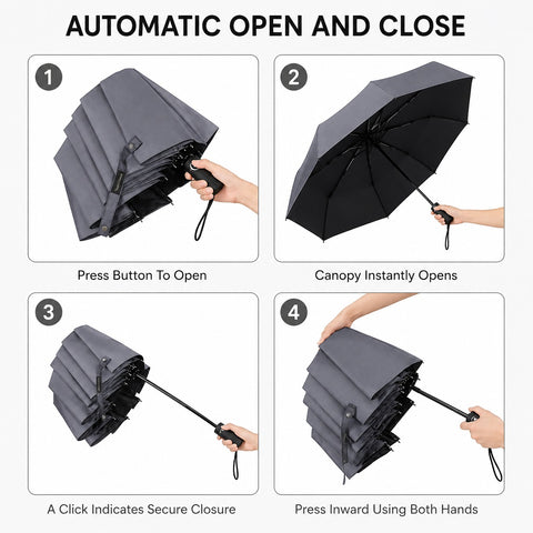 Premium Automatic Foldable Umbrella – Grey Compact Rain & Sun Protection Umbrella